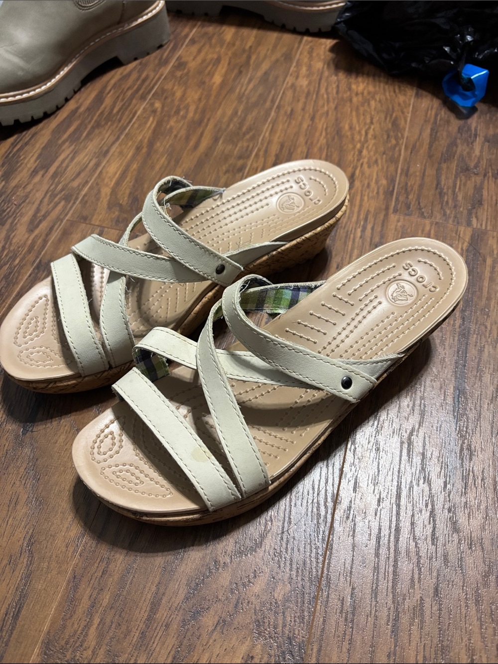 CROCS Women's Light Beige Strappy Wedge Sandals
